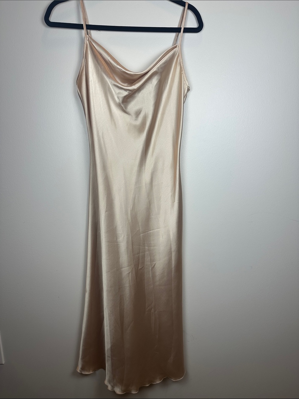 bebe Satin Cowl Neck Slip Dress in Champagne